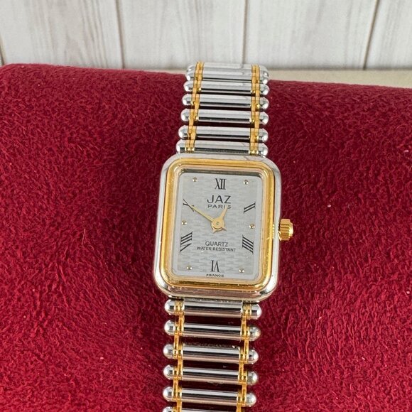 Vintage French JAZ Tank Watch Nice 2 Tone Gold & Silver Tone Link Bracelet - Picture 3 of 10